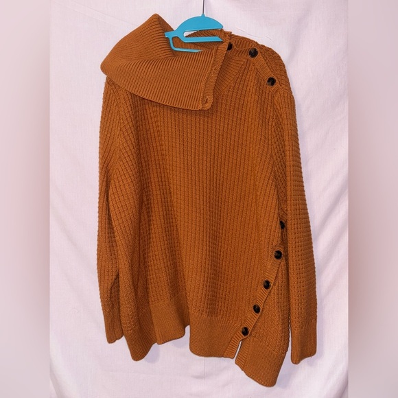 Plus Size Woman Within Burnt Orange Cowl Neck Sweater with Oversized Collar - Picture 1 of 10